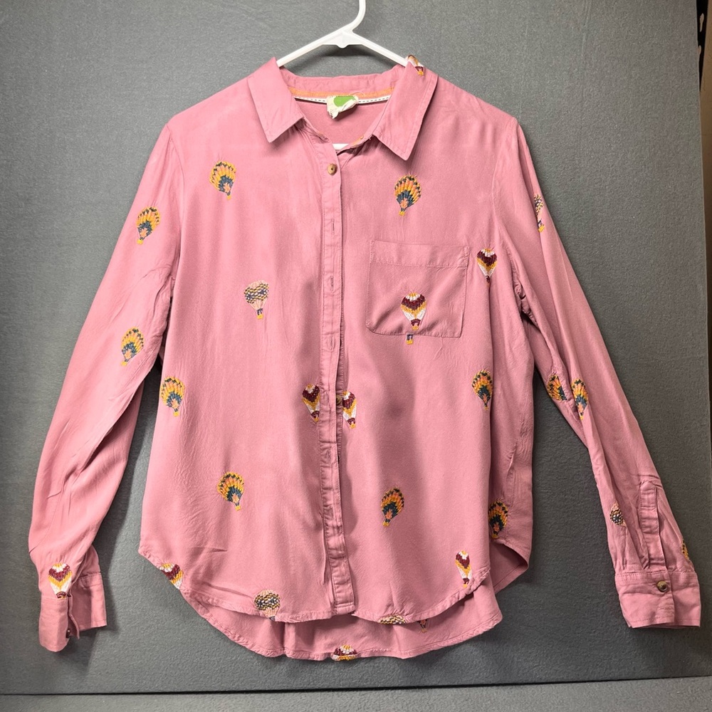 Anthropologie Mauve Hot Air Ballon Button-Up with‎ Embroidery